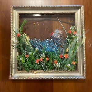 3D HANDMADE FLOWERY OCEAN SCENE SET IN RESIN ON GLASS